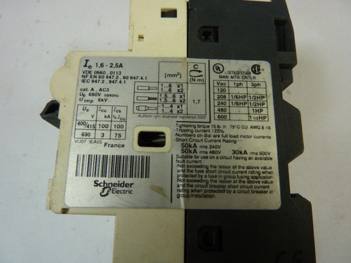 Telemecanique GV2-RT07 Starter 1.4-2.5 Amp USED