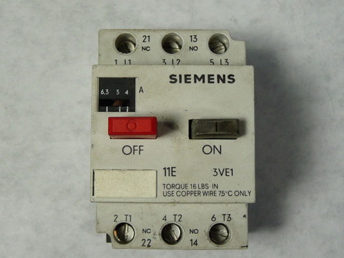 Siemens 3VE1015-2KU00 Motor Starter On/Off w/ Enclosure 4-6.3A USED