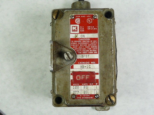 Killark XS-1C Tumbler Switch 20A 1HP@120V 1HP@277V 1P *No Handle* USED