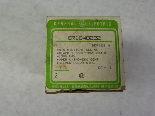 General Electric CR104B222 Selector Switch 3 Position - Black ! NEW !