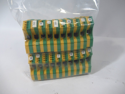 Weidmuller WPE-10 Terminal Block Lot of 20 GREEN & YELLOW USED