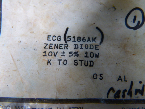 Sylvania ECG-5186AK Zener Diode 10V +/-5% ! NWB !