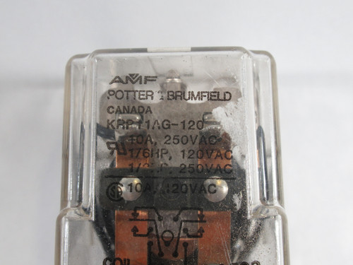 AMF Potter & Brumfield KRP-11AG-120 Relay 120V Coil 10A 250/120VAC 8-Pin USED