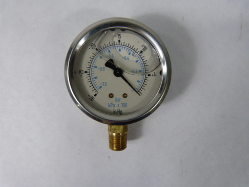 Generic 0-30 Liquid Filled Pressure Gauge 0 to -30 in.Hg ! NEW NO PKG !