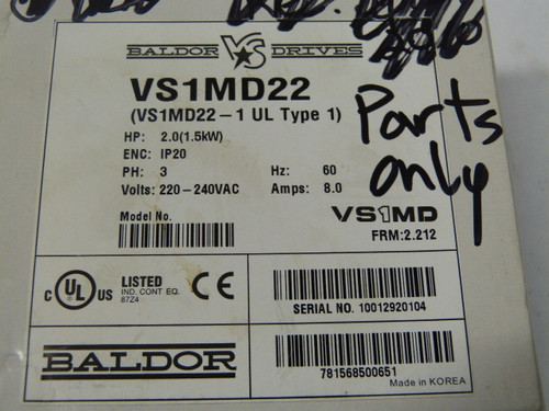 Baldor VS1MD22 AC Drive 220-240VAC  2HP 3PH ! AS IS !