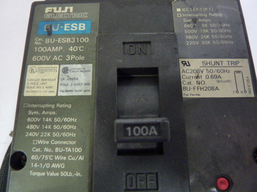 Fuji Electric BU-ESB3100 Circuit Breaker 100A 600V 3-Pole USED