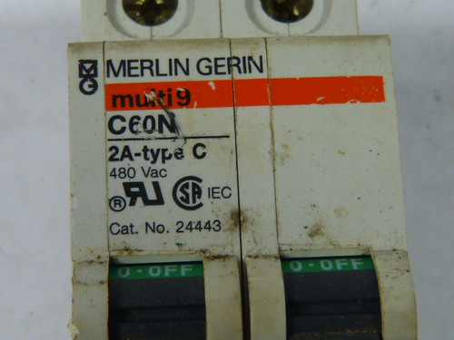 Merlin Gerin 24443 Circuit Breaker 2A 2-Pole 480VAC USED