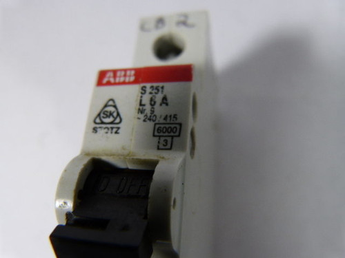 ABB S251 L6A Circuit Breaker 1 Pole 6amp USED