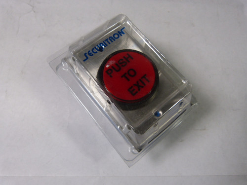 Securitron PB5 Red Illuminated Push Button "PUSH TO EXIT" C/W SS Plate ! NEW !
