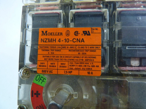 Moeller NZMH-4-10-CNA Thermal MAG Breaker 10 Amp 600V USED