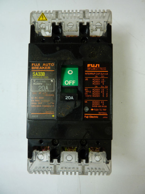 Fuji SA33B Circuit Breaker 20 Amp 690VAC USED