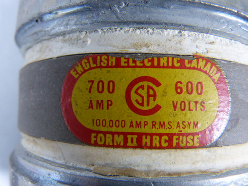 English Electric CX.700 CX-700 CX700 Form II HRC Fuse 700A 600V USED