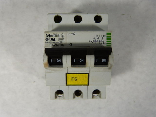 Moeller Electric FAZ-NB6-3 Circuit Breaker 6Amp 3 Pole 400VAC USED