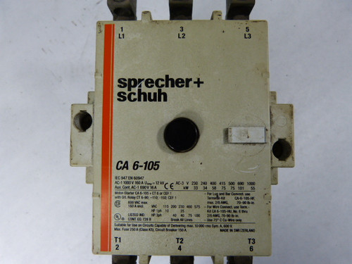 Sprecher + Schuh CA6-105-11-120B Contactor 105/120V USED