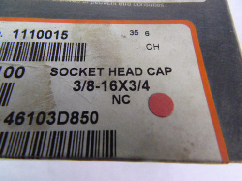 Unbrako 1110015 Socket Head Cap Screw 3/8-16x3/4 Pack of 100pcs ! NEW !