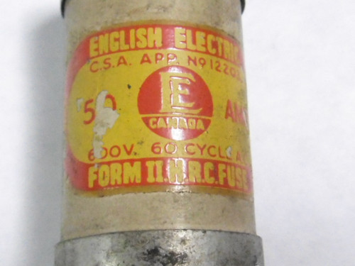 English Electric CIS-50 Bolt-On Fuse 50A 600V Open Hole USED
