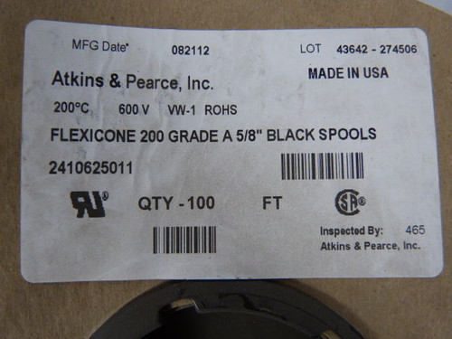 Atkins & Pearce 2410625011 Flexicone 200 Grade A 5/8" Black 100' Spool ! NOP !