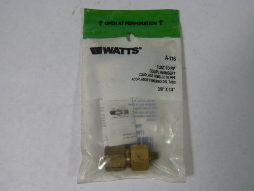 Watts A-116 Tube to Fip Pipe Connector 3/8"X1/4" ! NEW !