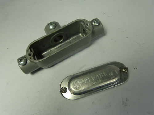 Killark 17433AAA OT-1 Conduit Body 1/2" Aluminum w/ OL-10 Cover & Gasket USED