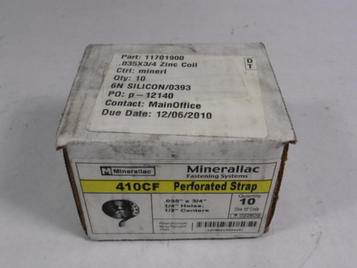 Minerallac 410CF Zinc-Plated Steel Coil Perforated Strap 0.35" x 0.75" ! NEW !