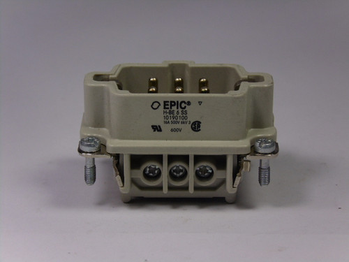 Epic H-BE6SS Male Connector Insert 16Amp 500V 6Kv 6Pin USED