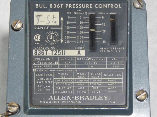 Allen-Bradley 836T-T250J Pressure Control Series A USED