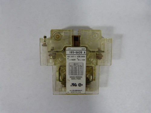 Allen-Bradley 195-GA20 Auxiliary Contact Block 2NO 0NC USED