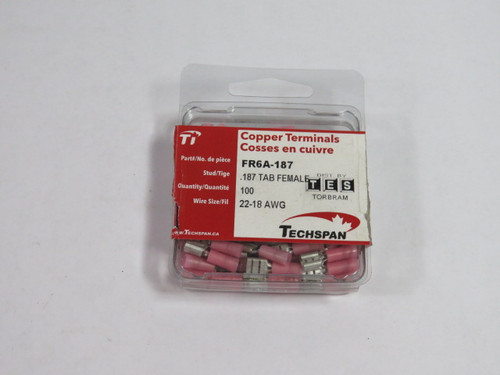 TechSpan FR6A-187 Quick Disconnect 100Pack 22-18AWG .187 Tab Female ! NEW !