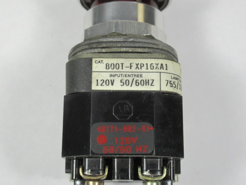 Allen-Bradley 800T-FXP16RA1 Ser T Illum. Push-Pull Device Red 1NO 1NCLB USED