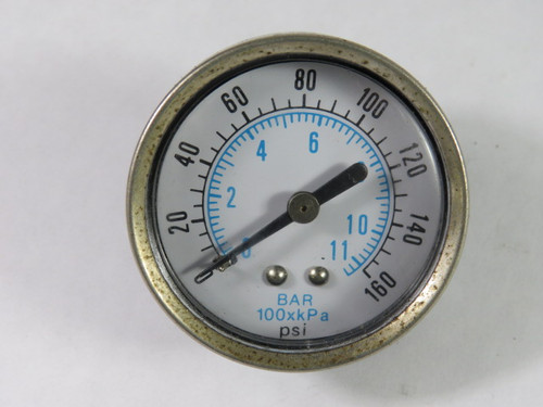 ENFM 0-160PSI Pressure Gauge 0-160PSI 0-11Bar 2" Diameter 1/4" NPT USED