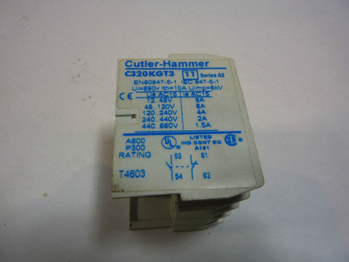 Cutler Hammer C320KGT3-11 Auxiliary Contact 1NO/1NC USED