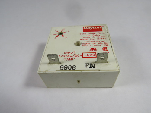 Dayton 2A561 Solid State Timer On Delay .5-10sec 120VAC/DC 1AMP USED