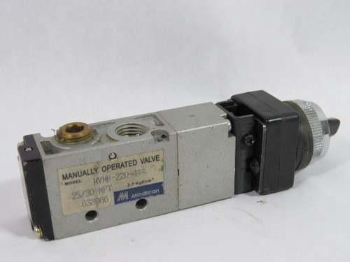 Mindman MVMB-220-4LB 2 Position Manual Valve 1/4" Port .15-.8mPa 5 Port USED