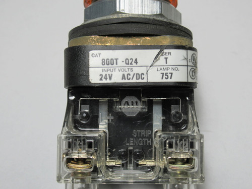 Allen-Bradley 800TC-Q24A Series T Full Voltage Pilot Light 24V Amber Lens USED