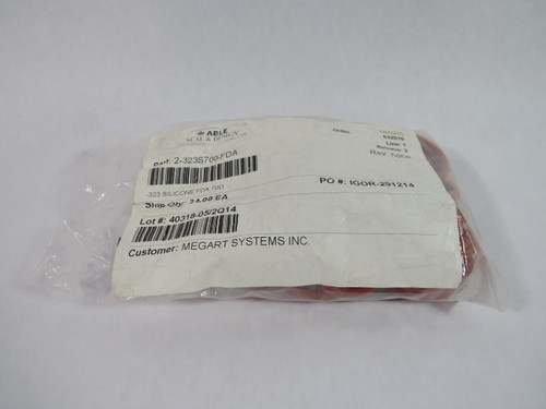 Able Seal 2-323S700-FDA Silicon O-Ring 22.69mm ID 43.36mm OD 34-PK ! NWB !