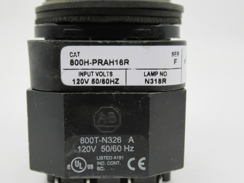 Allen-Bradley 800H-PRAH16R Series F Push Button 120V Red Extended 1NO 1NC USED