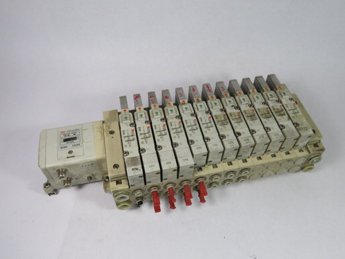 SMC SV3200-5FU Cassette Manifold Block w/ X4 SV3300-5VU & EX250-SDNI USED