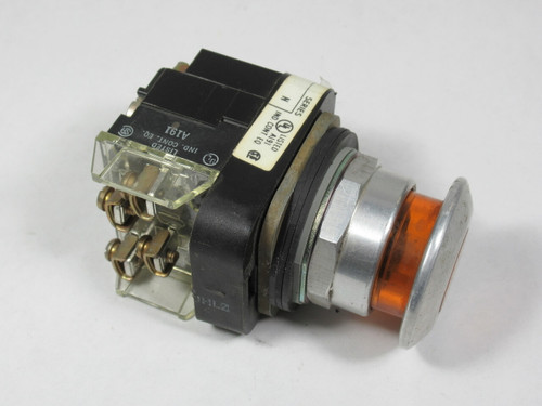 Allen-Bradley 800T-FXP16AA1 Ser N Illum. Push-Pull Device Amber 1NO 1NCLB USED
