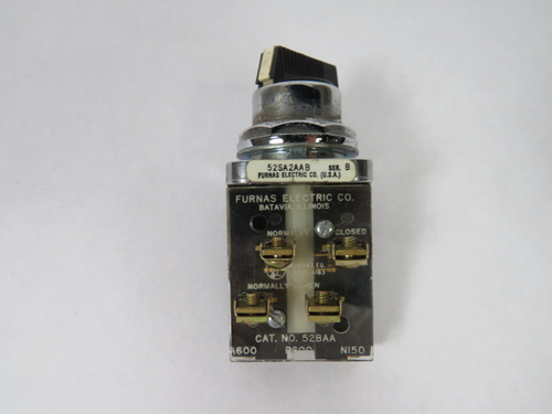 Furnas 52SA2AABA1 Series B Selector Switch 1NO/1NC 2-Position USED