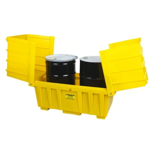 2 Drum Low Profile Workstation, 110 Gallon Sump Capacity, Without Drain, Yellow