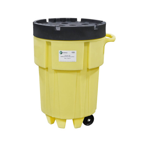 95-Gallon Wheeled Poly SpillPack Drum, Yellow Base with Black Slip-Top Lid (1199-YE)