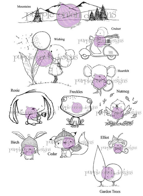 Mountains 6" x 1 1/4"

Wishing 3 3/4" x 3 1/2"

Cruiser 2 1/2" x 2

Heartfelt 2" x 2"

Rosie 2 5/8" x 2 1/4"

Freckles 2" x 2"

Nutmeg 2 3/8" x 2"

Birch 2 1/8" x 1 3/4"

Cedar 2 1/4" x 1 3/4"

Elliot 1 1/4" x 1 1/4"

Garden Trees 1 3/4" x 2 1/2"