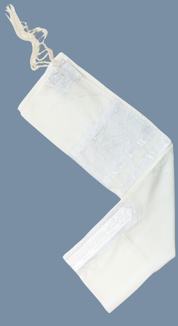 Tallit Set White Flower, Silver Shimmer, Women's