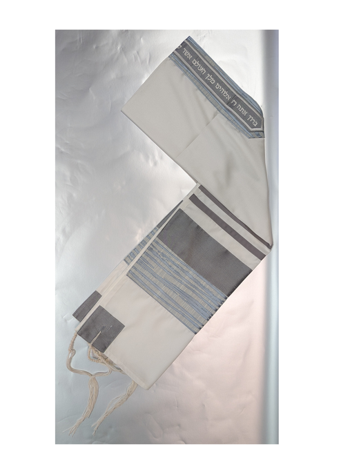 Tallit Set Light Blue on Gray