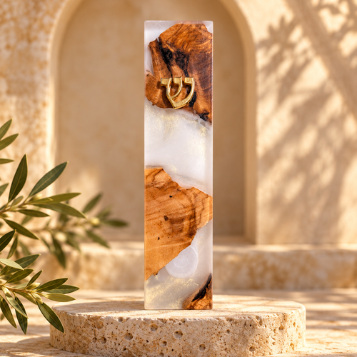 Pearl Resin & Natural Wood Mezuzah Case