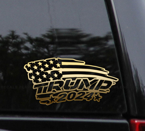 Flawless Vinyl Decal Stickers Trump 2024 Distressed American Flag Decal Sticker