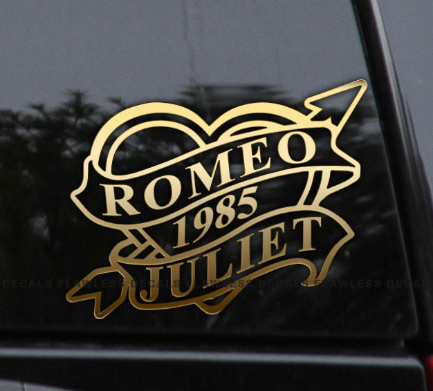 Flawless Vinyl Decal Stickers Custom Heart, Names & Year Vinyl Decal Sticker