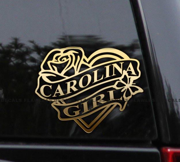 Flawless Vinyl Decal Stickers Carolina Girl Heart & Rose Vinyl Decal Sticker 