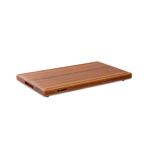 Large oak cutting board by Treeboard with juice groove, top view. These cutting boards are organic. made of one piece of wood with no glue or petroleum products.