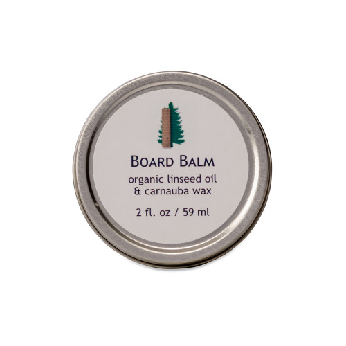 Organic board balm by Treeboard, in a 2 ounce tin. Made from organic carnauba wax and organic raw linseed oil, cold-pressed.